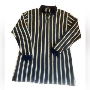 Nautica Vintage Polo Sweater Navy With White and Cream Stripes Mens Size 2X Tall